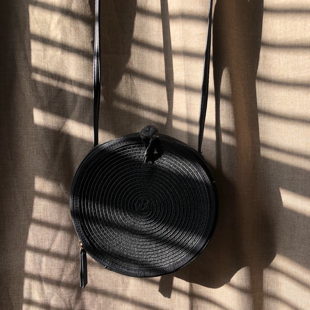 Express Black Round Woven Crossbody Bag